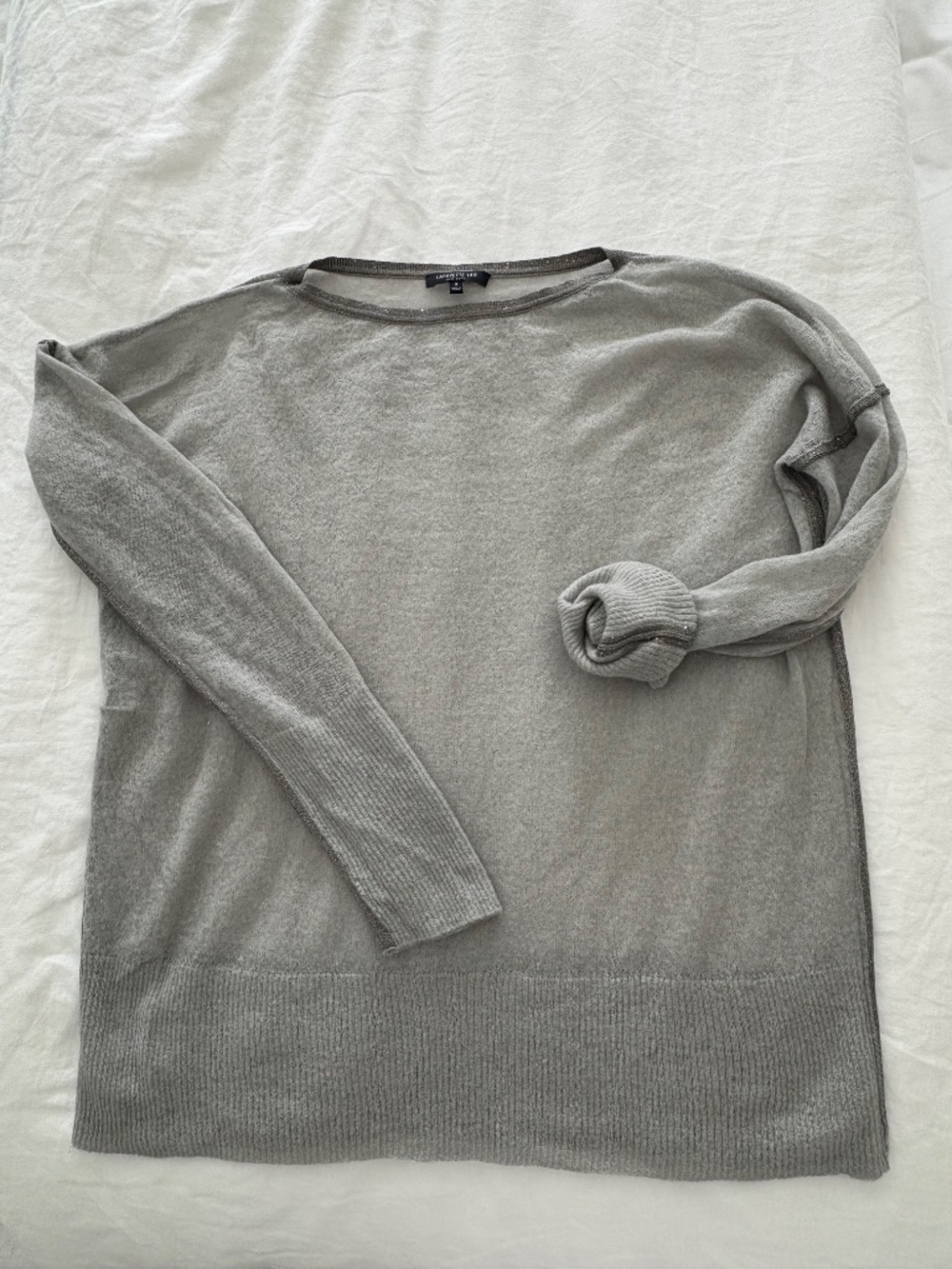 Lafayette 148 Sheer Lightweight Knit Sweater + Sequins Gray S